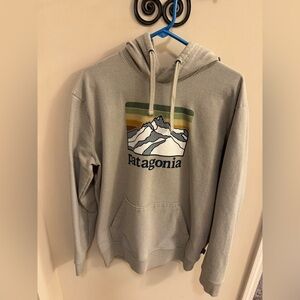 Patagonia Men's Hooded Sweatshirt - Tan with Mountain Graphic